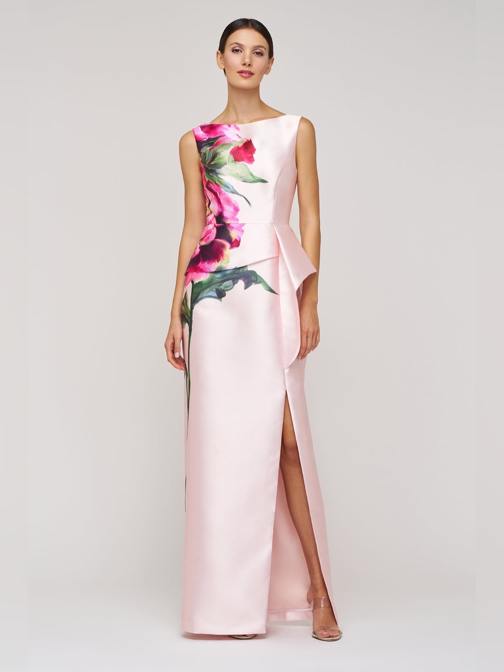 Kay Unger Luciana Blush Floral Peplum Gown 14 Romantic Glam Cocktail Reception